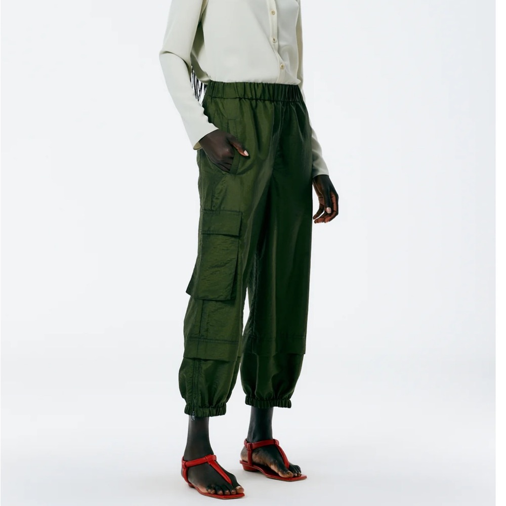 Tibi Crispy Nylon Pull On Wilt Jogger- Medium Long- Army Green